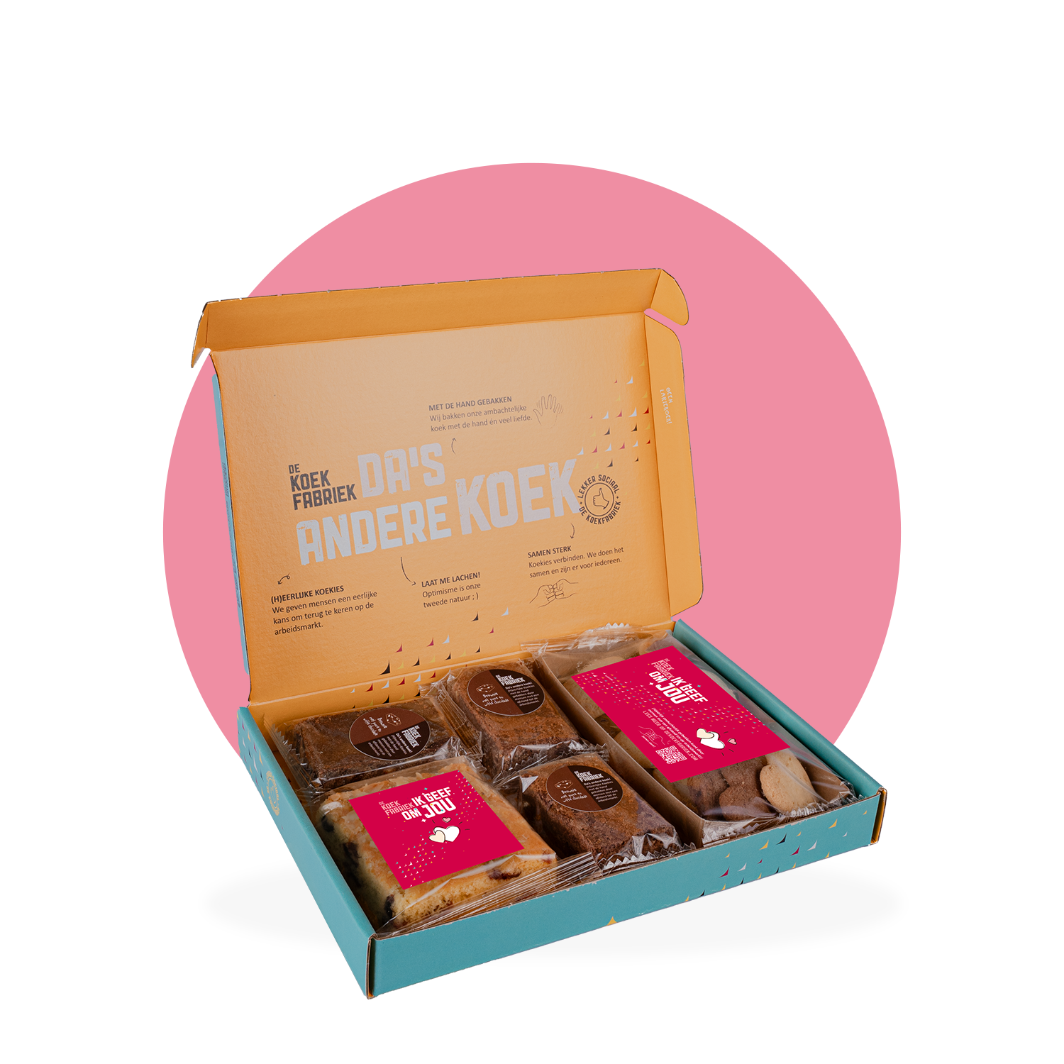 BRIEVENBUSDOOSJE - KLETSKOEK - 3X BROWNIE EN TRAY HARTJES MIX