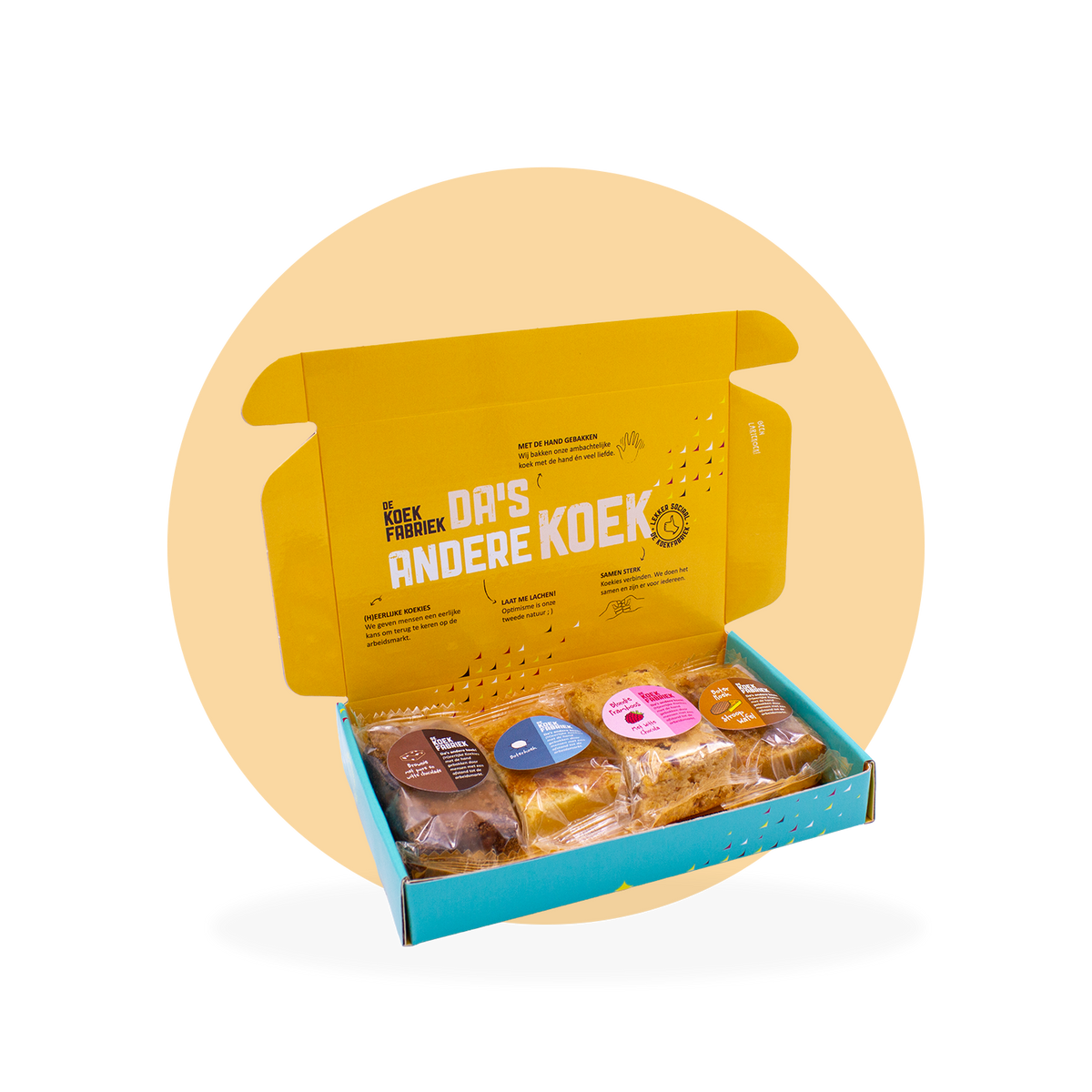 BRIEVENBUSDOOSJE MET BLONDIE, BROWNIE, BOTERKOEK EN BOTERKOEK STROOPWAFEL