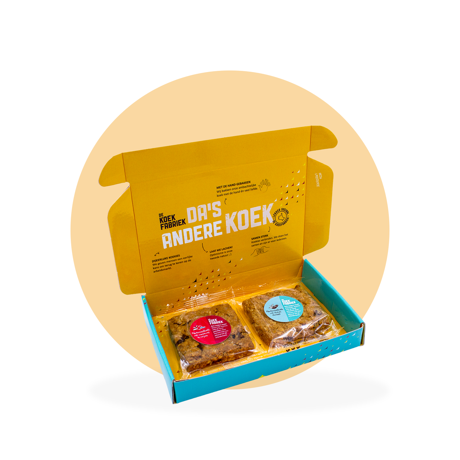 BRIEVENBUSDOOSJE 1x HAVERMOUTKOEK CRANBERRY/ROZIJN EN 1X HAVERMOUTKOEK CHOCOLADE