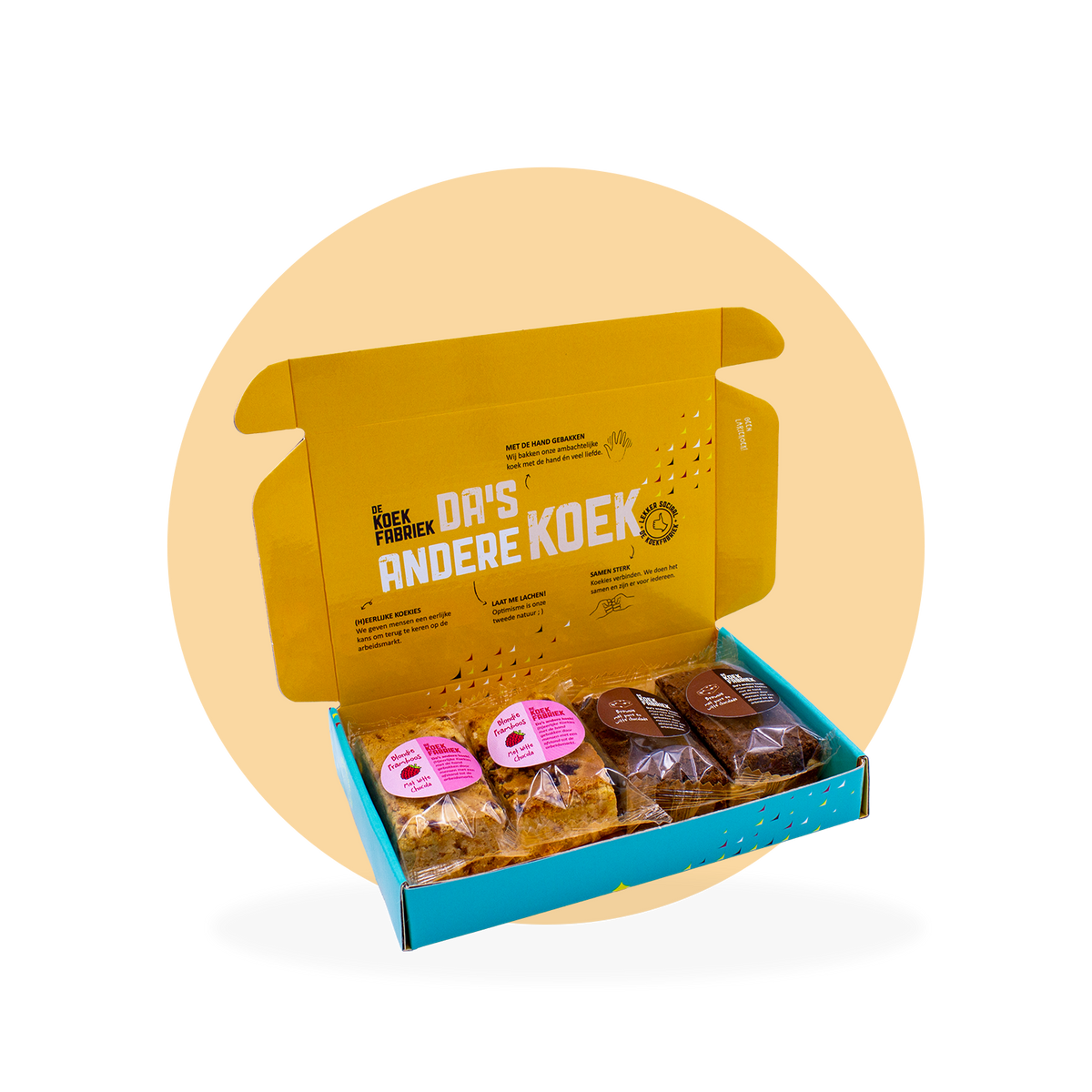 BRIEVENBUSDOOSJE MET 2 BLONDIES EN 2 BROWNIES
