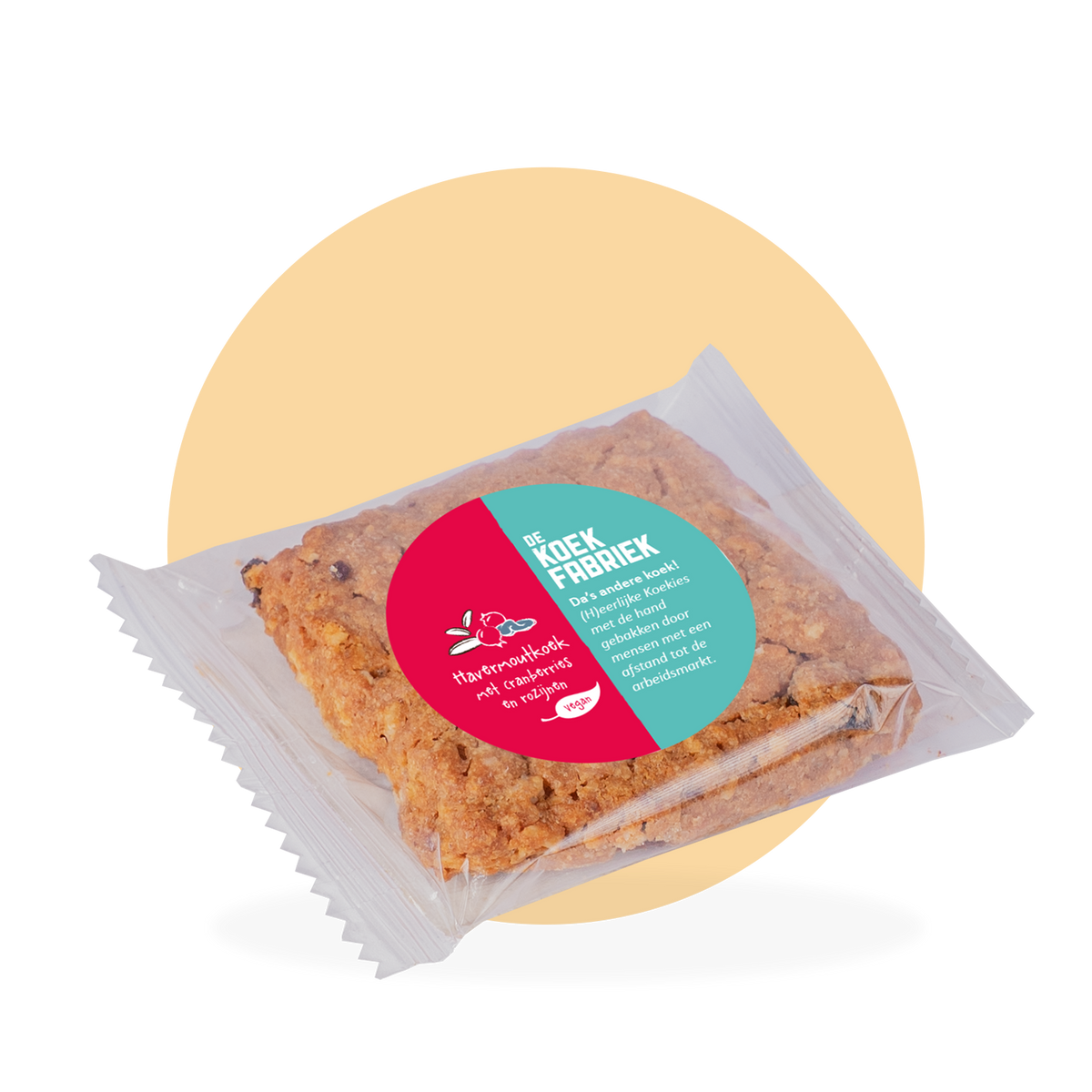 VEGAN HAVERMOUTKOEK CRANBERRIES EN ROZIJNEN - PER STUK